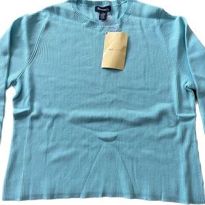 DENIM & CO Light Aqua Long Sleeve Crew Neck Knit Sweater, Size 3X